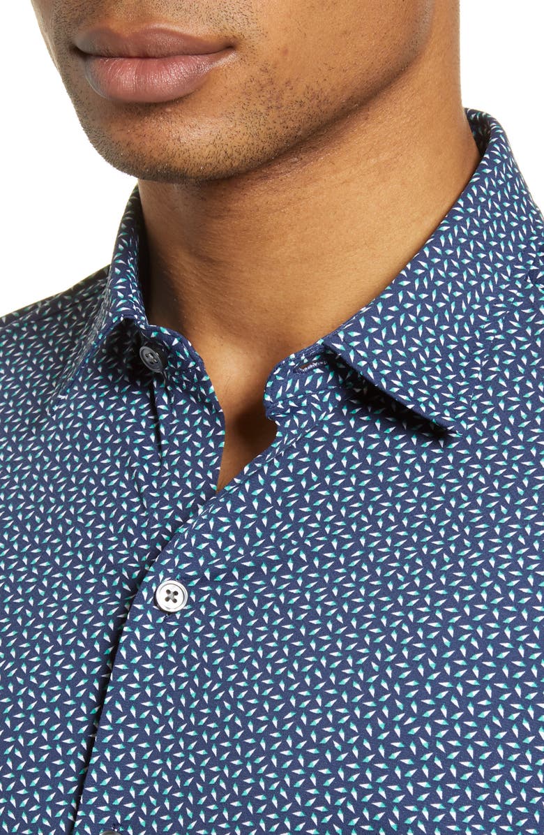 BOSS Robbie Slim Fit Micro Geo Print Button-Up Performance Shirt, Alternate, color,