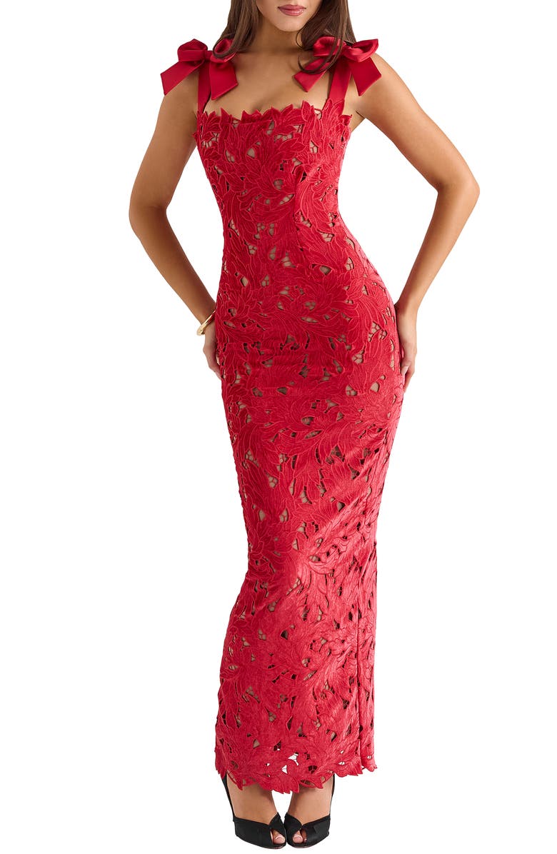 HOUSE OF CB Tiff Velvet Lace Dress, Main, color, Hauted Red