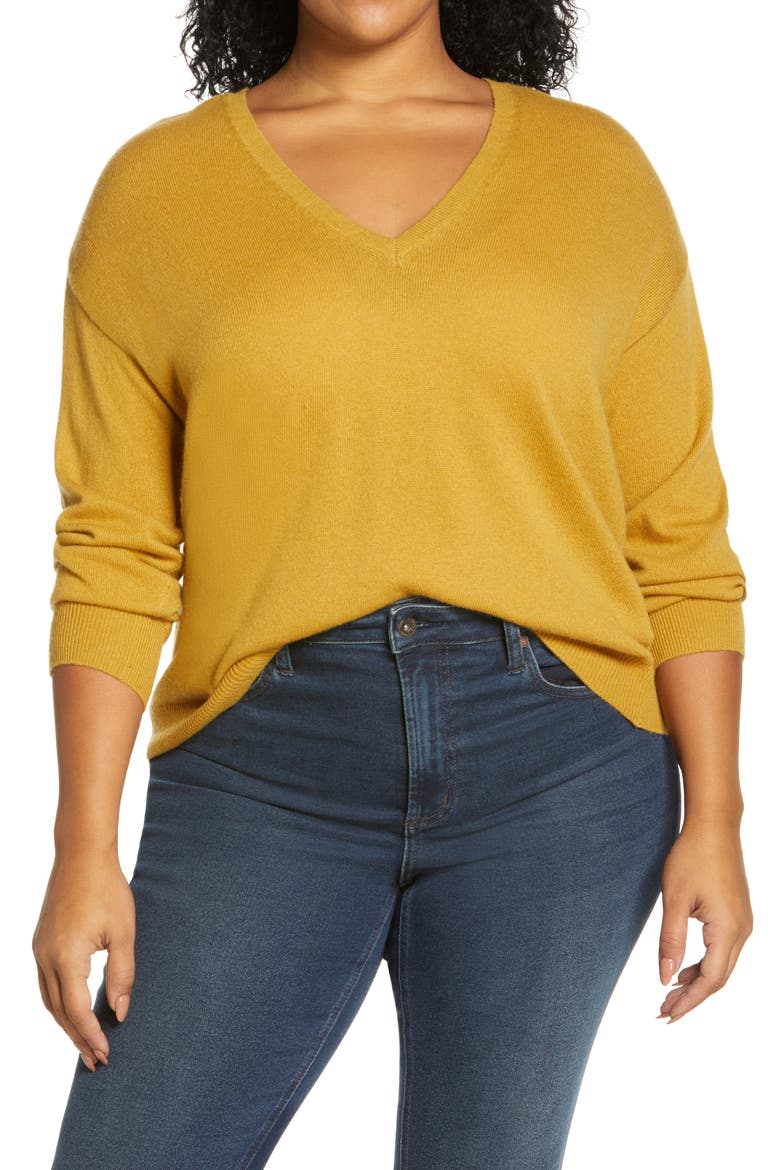 V-Neck Wool & Cashmere Sweater, Main, color, GOLDEN MUSTARD