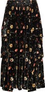 R13 Gathered Floral Velvet Cargo Midi Skirt