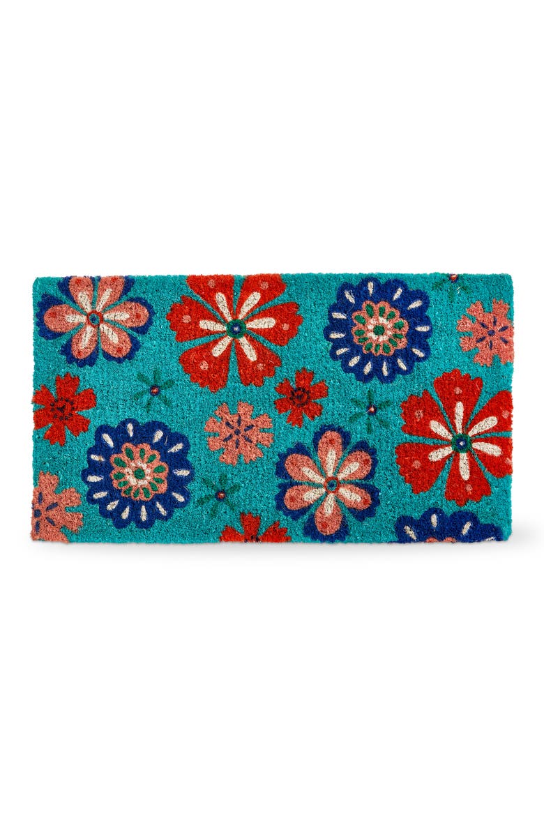Eclectic Fun Flower Multi Coir Doormat 30x17x1 in, Main, color, Blue