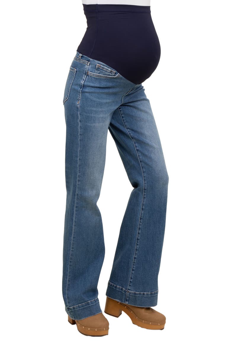 PinkBlush Wide Hem Flare Maternity Jeans, Alternate, color, Blue