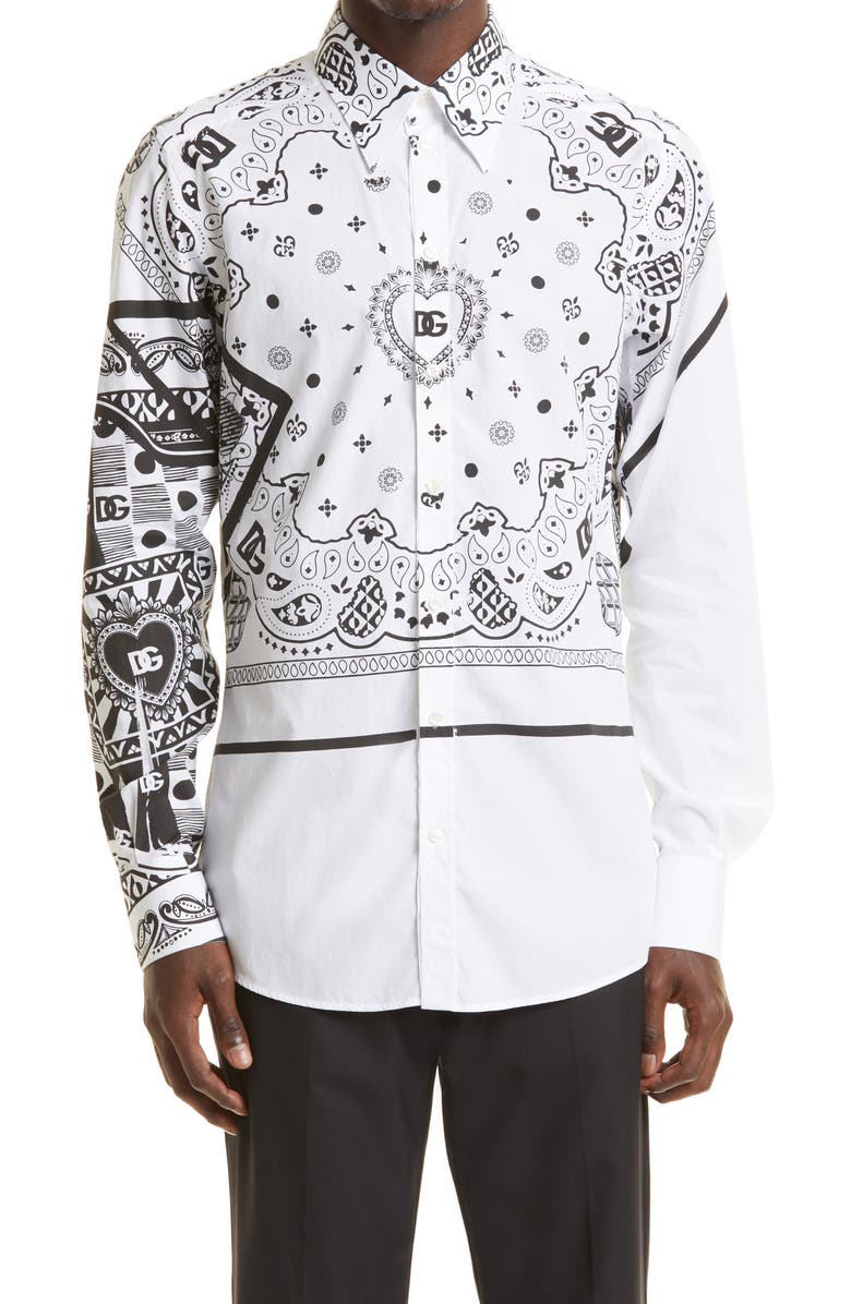 Dolce&Gabbana Martini Fit Bandana Print Cotton Button-Up Shirt, Main, color, 
