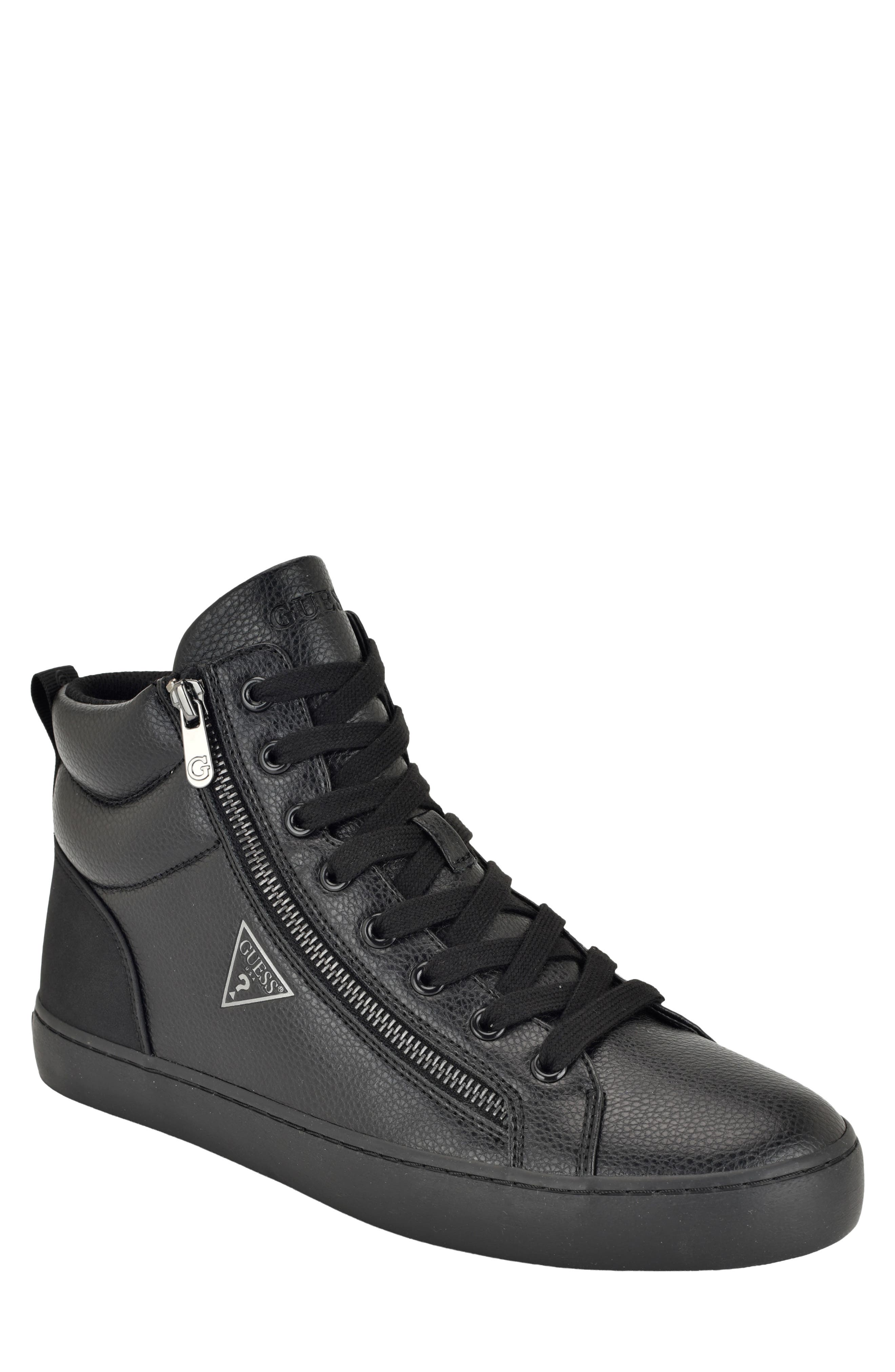 Faux Leather High Top Sneaker, Main, color, BLACK/ BLACK