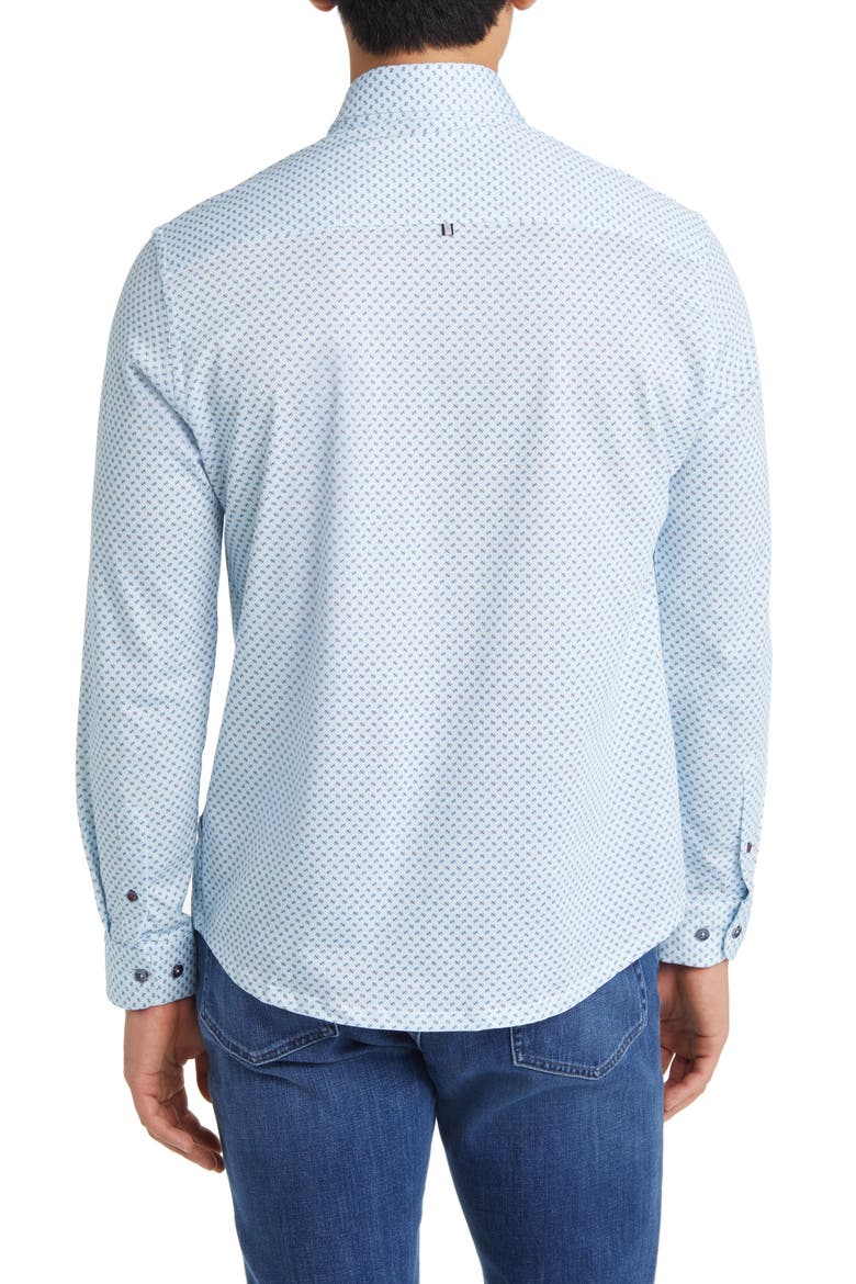 Knot Geo Dry Touch® Performance Jersey Button-Up Shirt, Alternate, color, BLUE