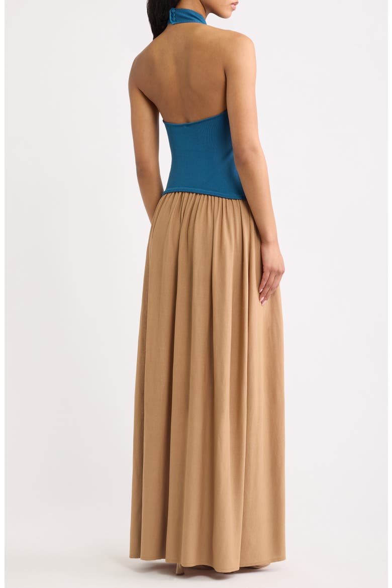 The Halter Soglio Maxi Dress, Alternate, color, DEEP CANAL / CAMEL