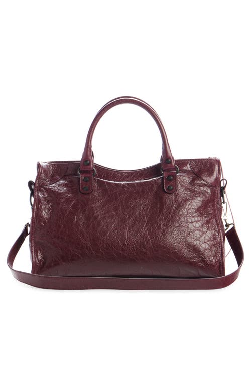 Balenciaga Le City Medium Crinkled Leather Top-handle Bag In 6034 Dark Burgundy
