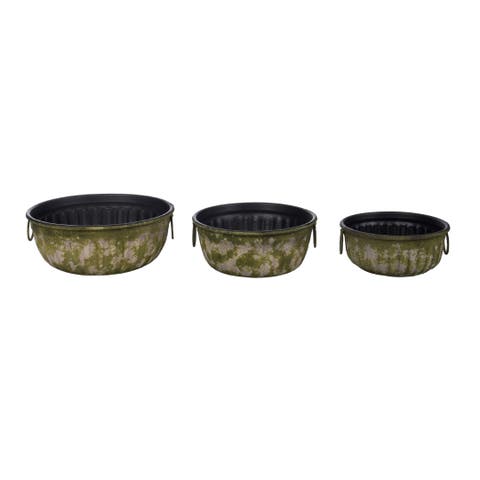 Set of 3 Metal Mossy Planters for Indoor and Outdoor Use - Stylish and Durable Plant Containers