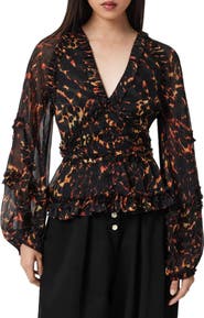AllSaints Silvie Print Ruffle Top