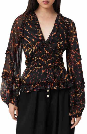 AllSaints Silvie Print Ruffle Top