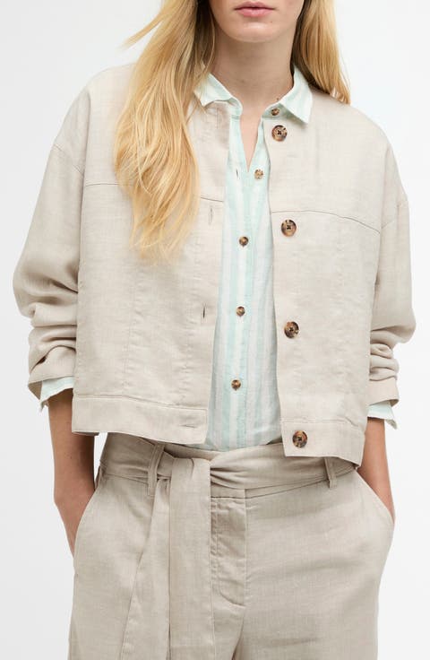 Gabby Oversize Linen Blend Twill Button-Up Shirt Jacket