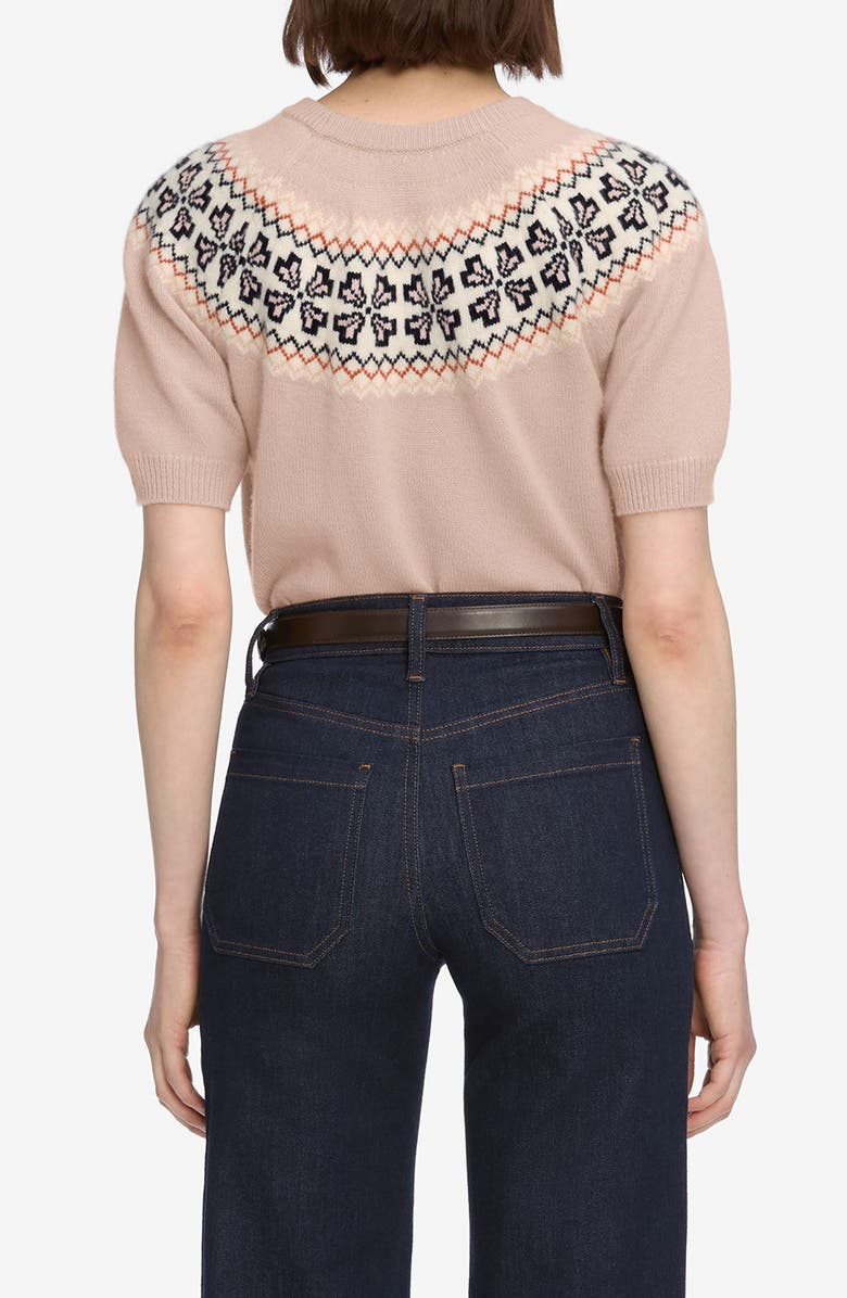 FRAME The Fair Isle Short Sleeve Cashmere Sweater, Alternate, color, Pink Sand