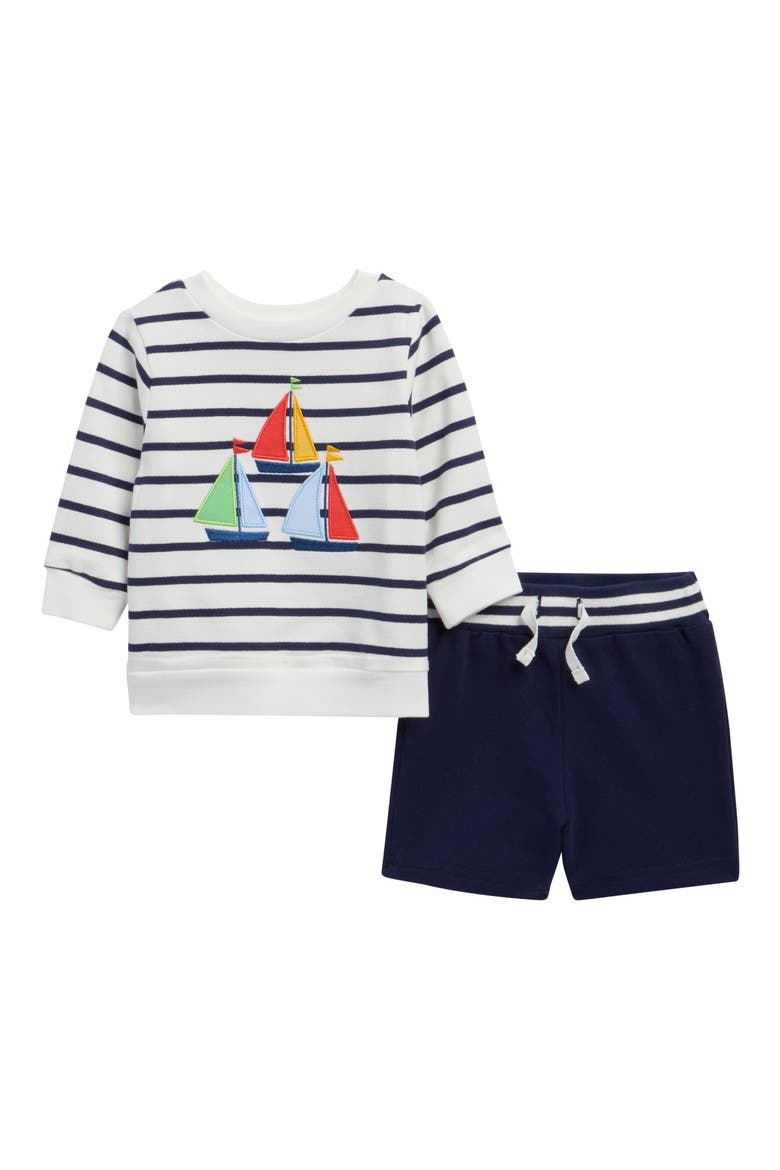 Nautical Stripe Long Sleeve Shirt & Shorts Set, Main, color, NAVY