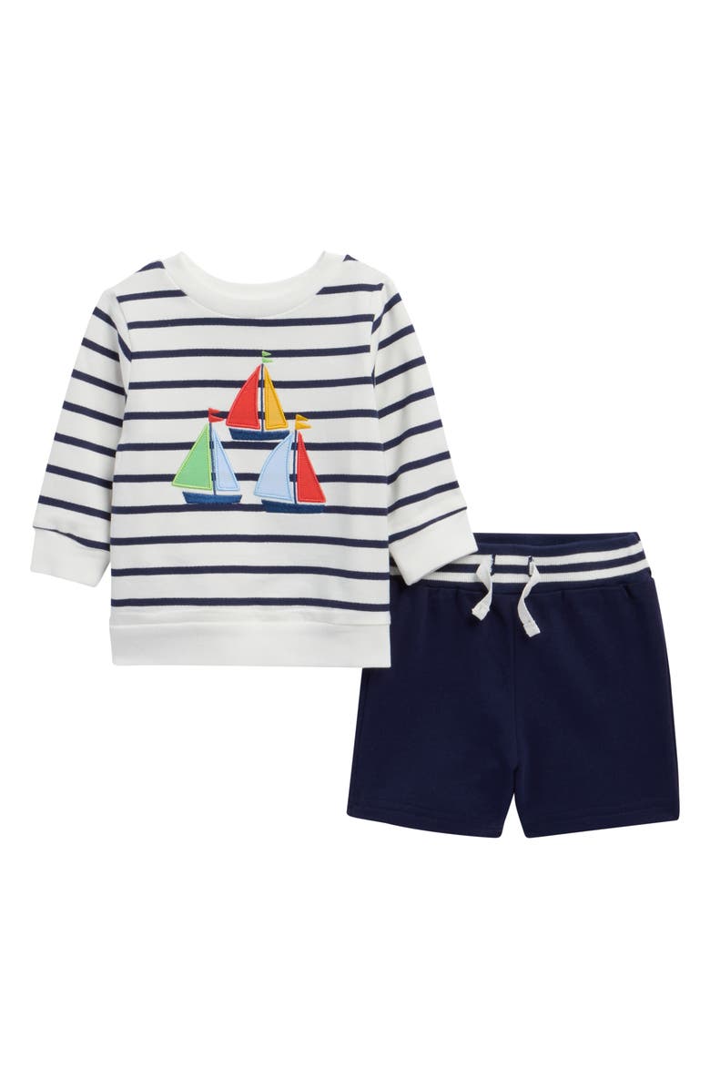 Little Me Nautical Stripe Long Sleeve Shirt & Shorts Set, Main, color, Navy