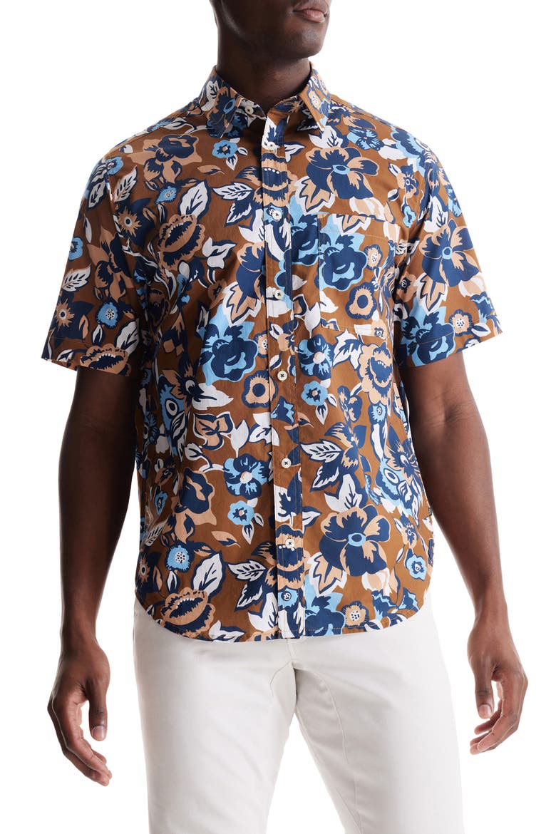 Soft Oversize Point Collar Poplin Shirt, Main, color, BRONZE ALOHA POP PRINT