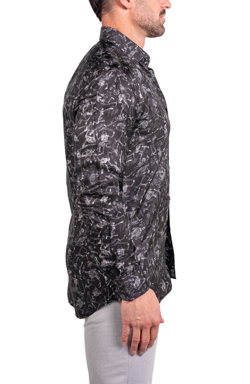 Maceoo Fibonacci Ascension 0208 Skull Print Contemporary Fit Button-up Shirt In Black