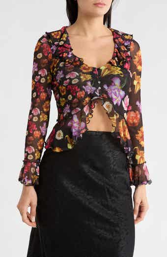 Desigual Floral Ruffle Mesh Crop Top