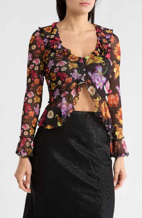 Desigual Floral Ruffle Mesh Crop Top