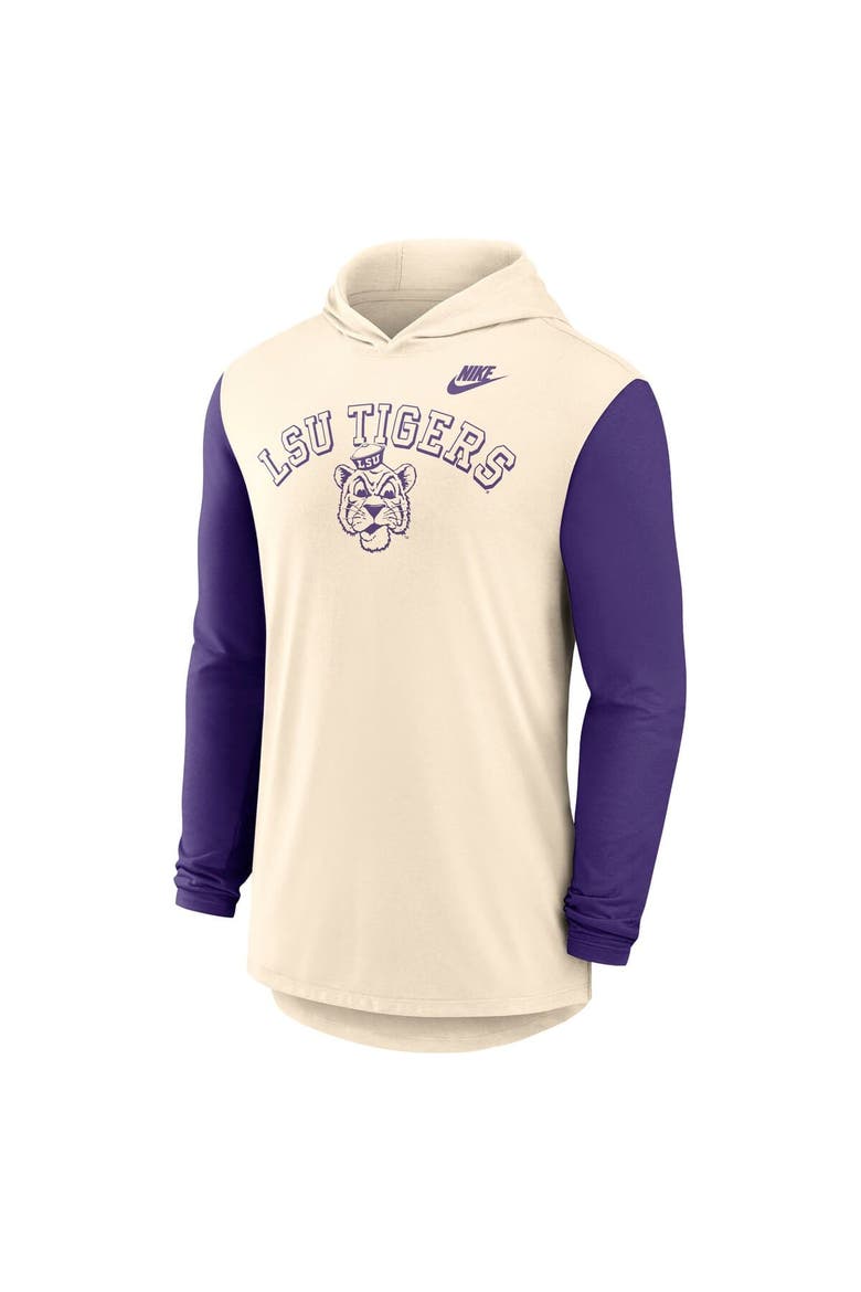Men's Nike Natural/Purple LSU Tigers Legacy Color-Block Tri-Blend Performance Long Sleeve Hoodie T-Shirt, Alternate, color, Natural