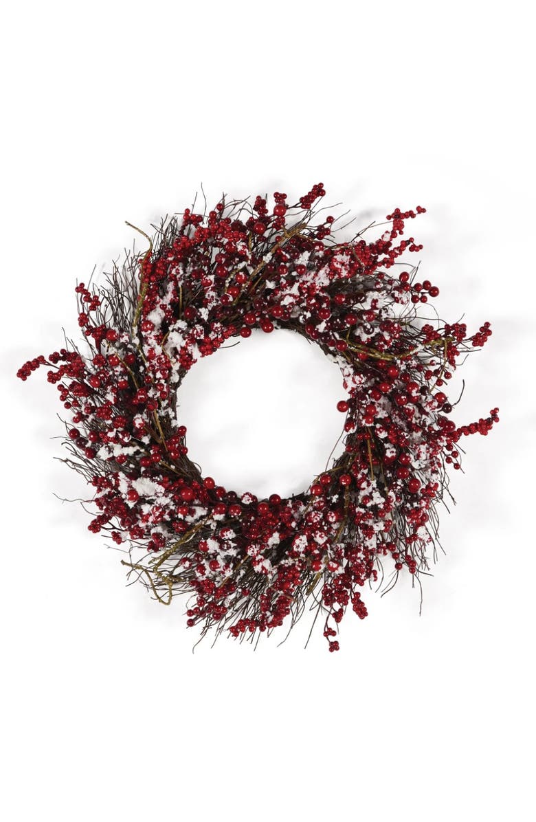 Napa Home & Garden Snowy Ilex Berry Wreath 24", Main, color, Red