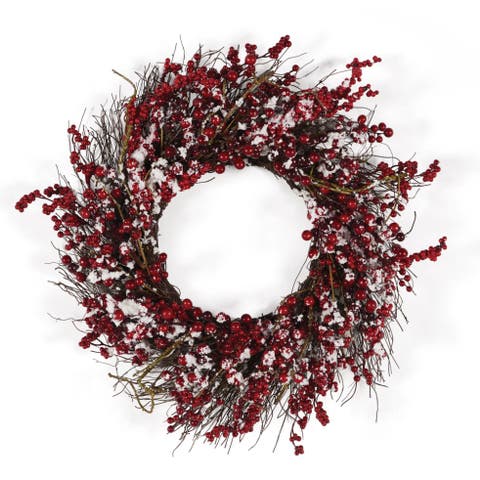Snowy Ilex Berry Wreath 24"
