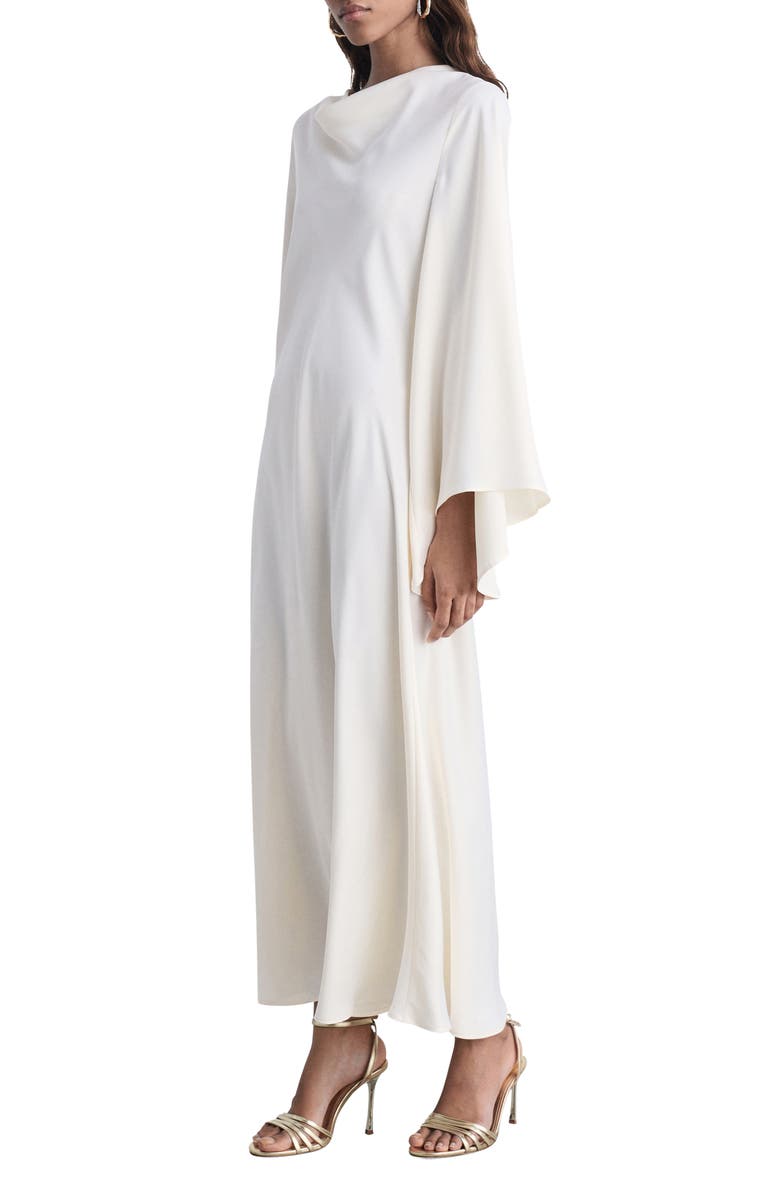 MANGO Cowl Neck Long Sleve Satin Maxi Dress, Main, color, 