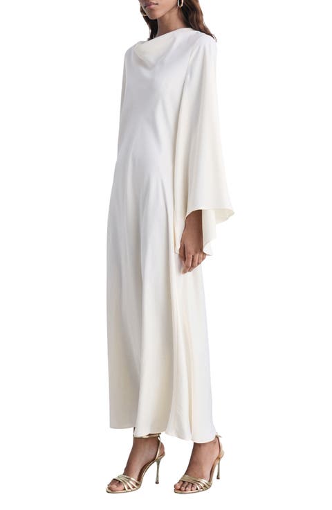 Cowl Neck Long Sleve Satin Maxi Dress