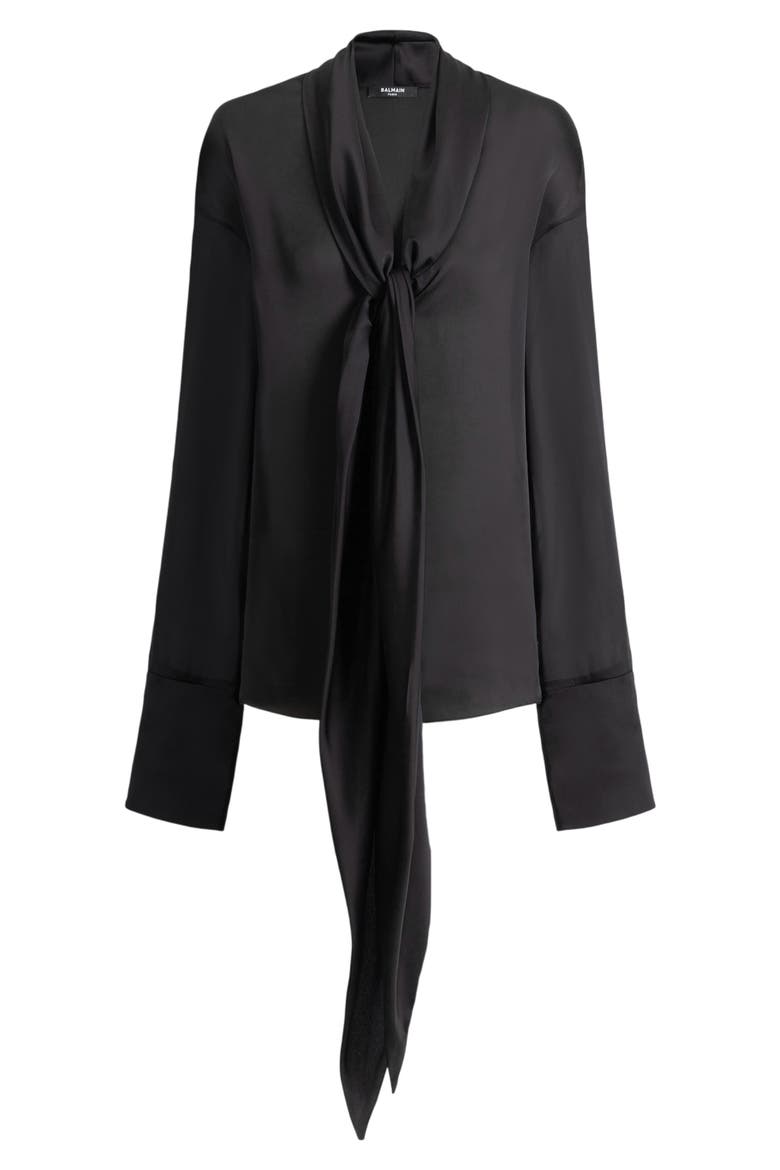 Silk shirt with tie collar, Alternate, color, black