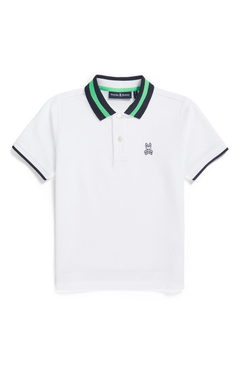 Psycho Bunny Kids' Alva Bunny Tipped Pima Cotton Piqué Polo, Main, color, 
