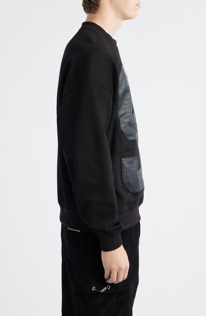 CRIMINAL DAMAGE Croc Embossed Logo Appliqué Sweatshirt, Alternate, color, Black