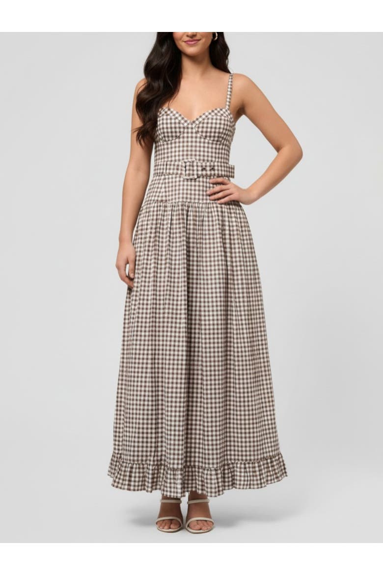 Elodie Sweetheart Neck Maxi Dress, Main, color, Ivory Brown Gingham