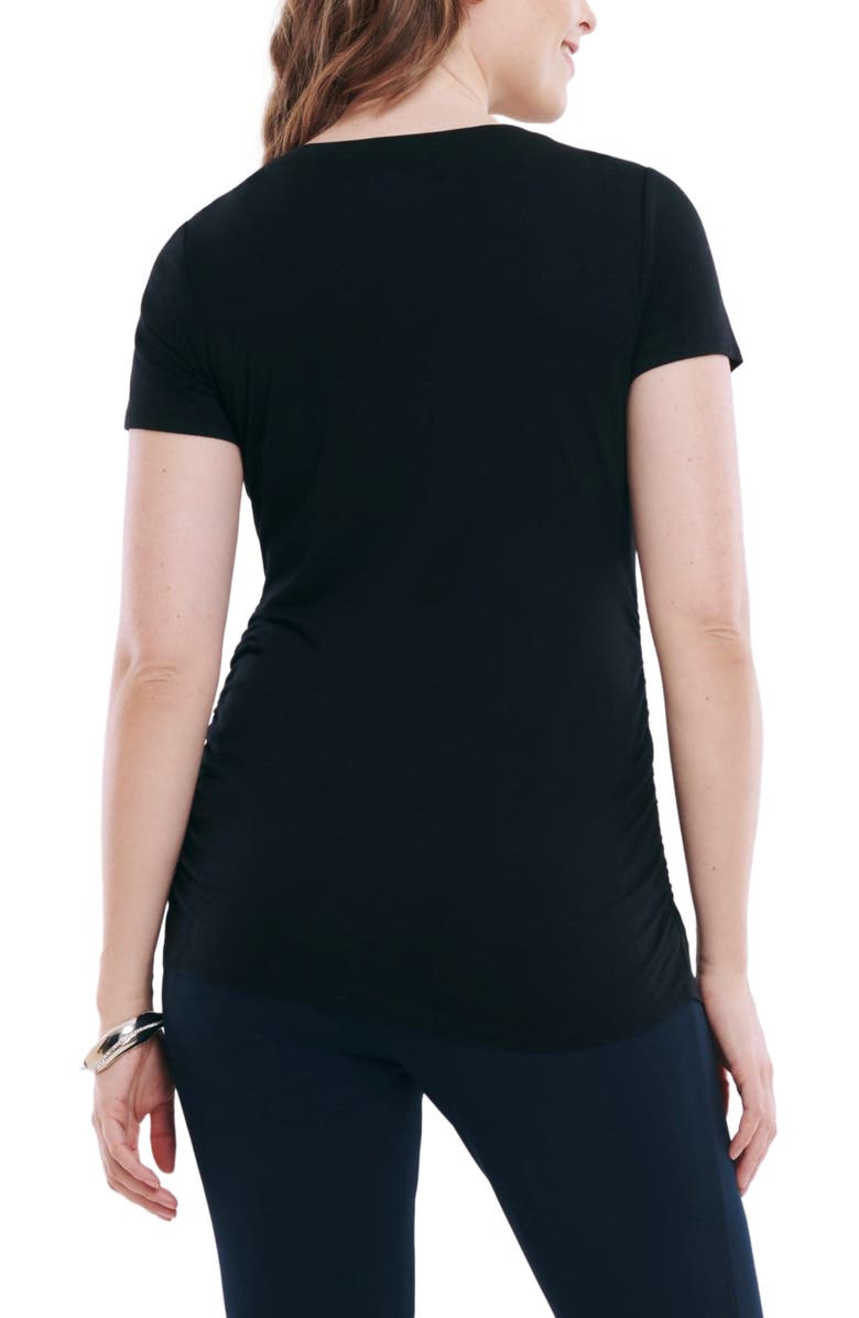 MOTHERHOOD MATERNITY V-Neck Side-Ruched Maternity Short Sleeve Tee, Alternate, color, Black
