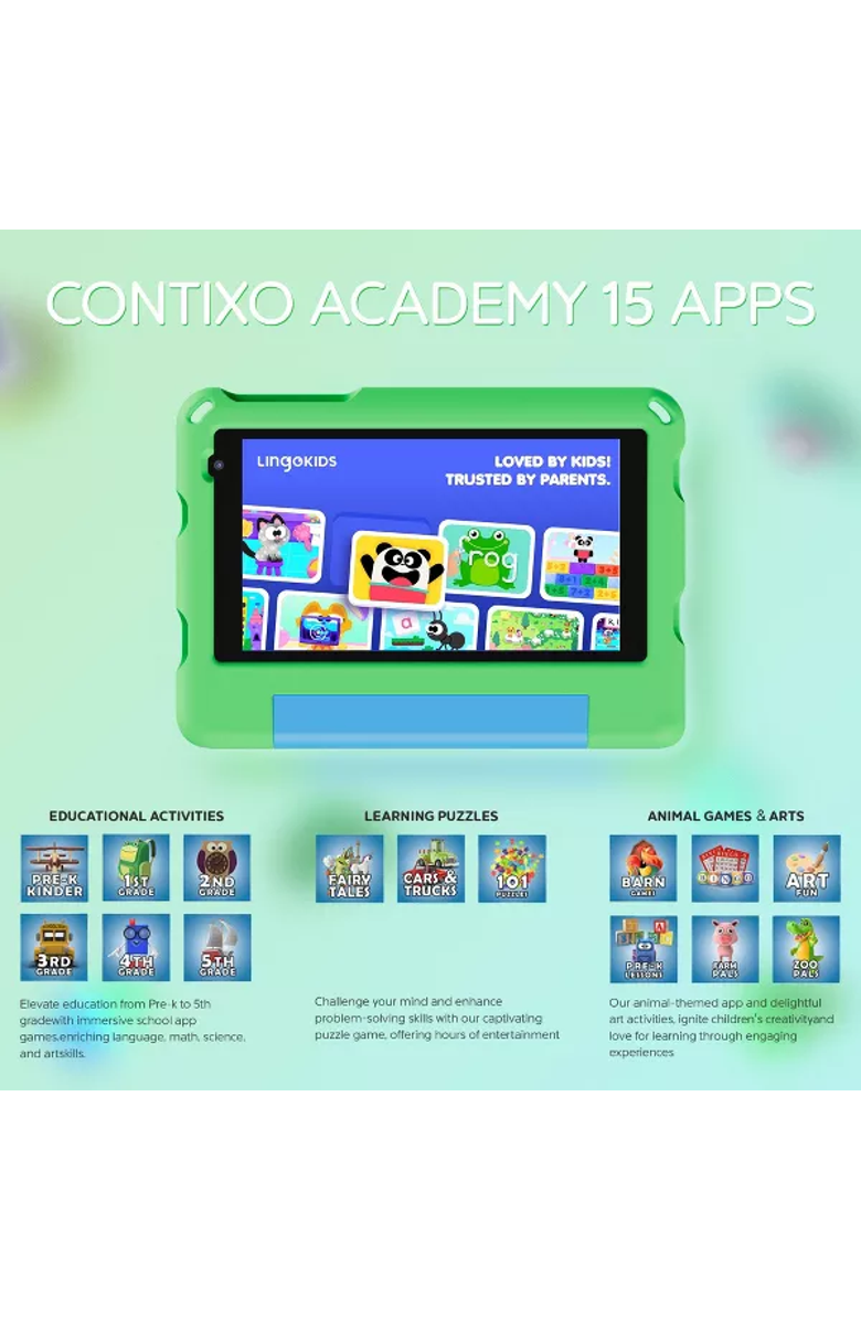 CONTIXO 7" Android 15 Tablet with Kids Stand Case, Alternate, color, Green