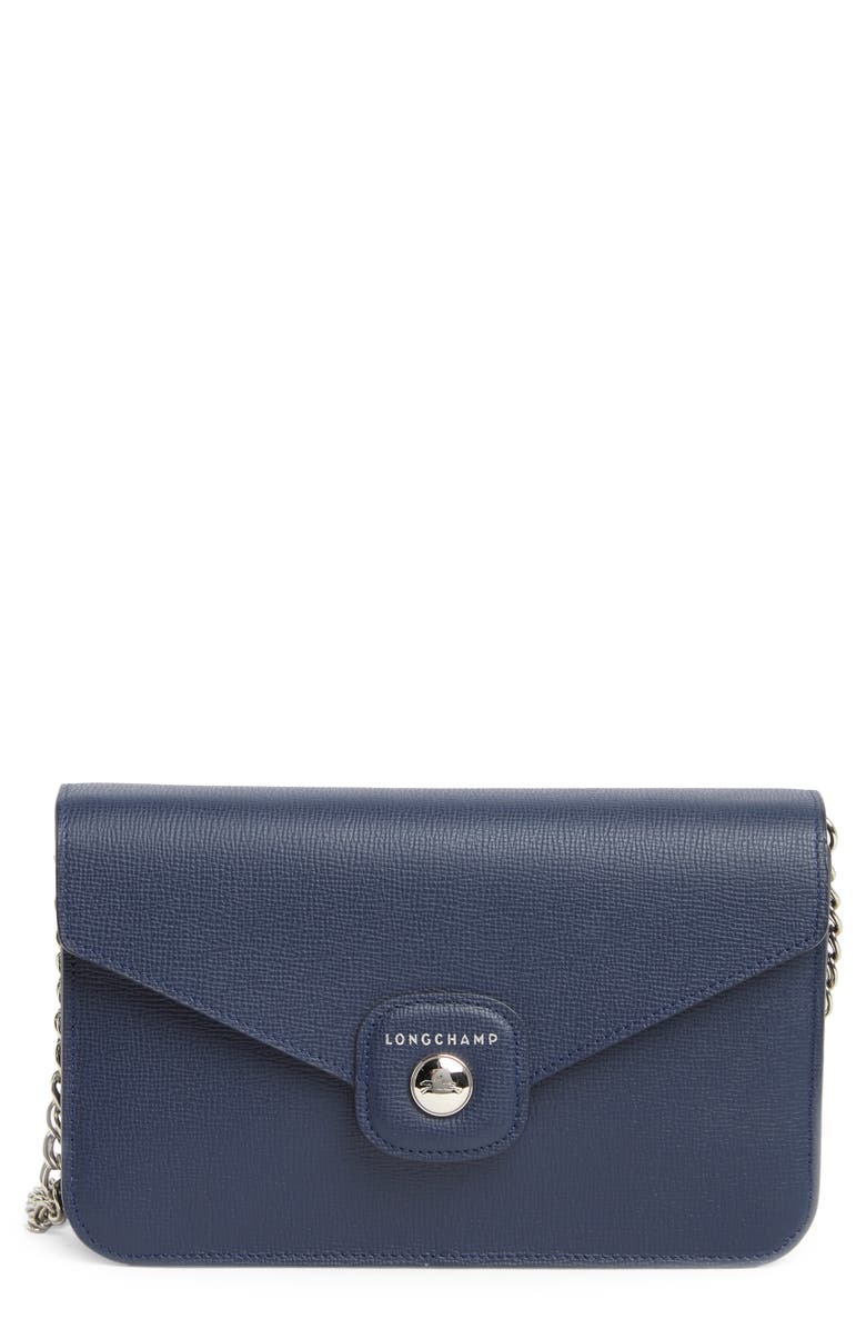Longchamp Go Wallet on a Chain, Main, color, Navy