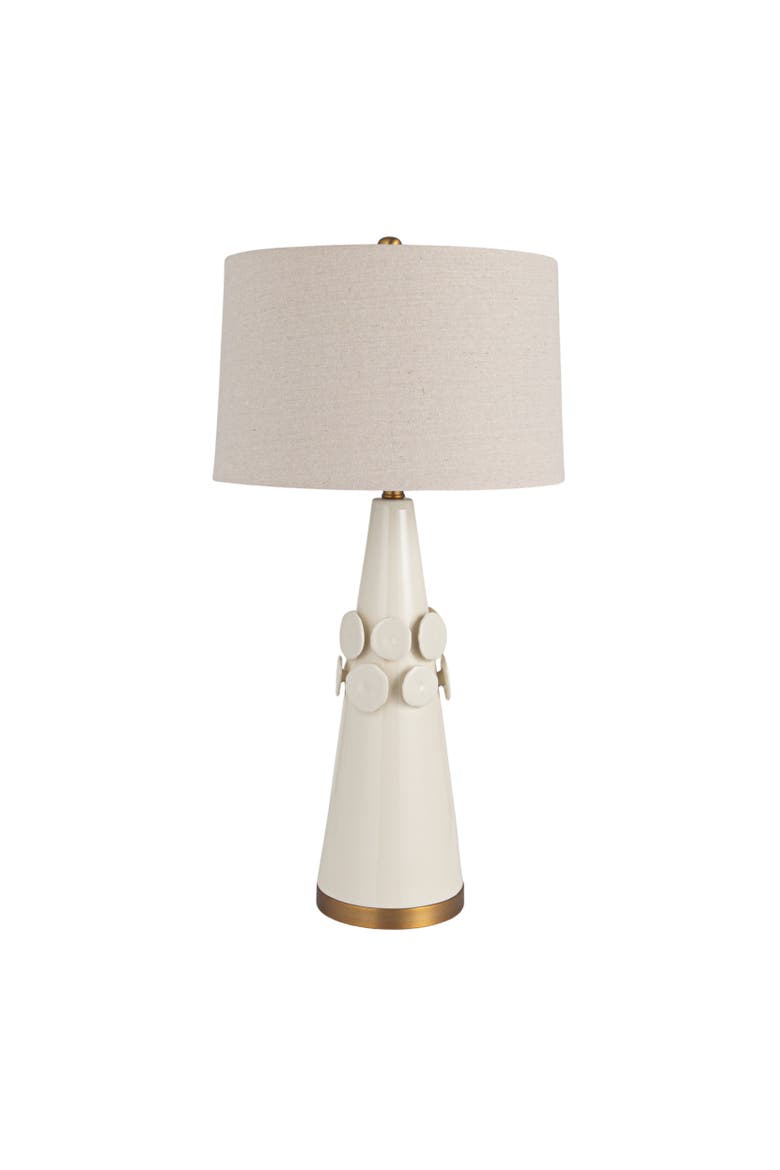 Conical Table Lamp with Crackle Glaze and Shade, Main, color, Ivory