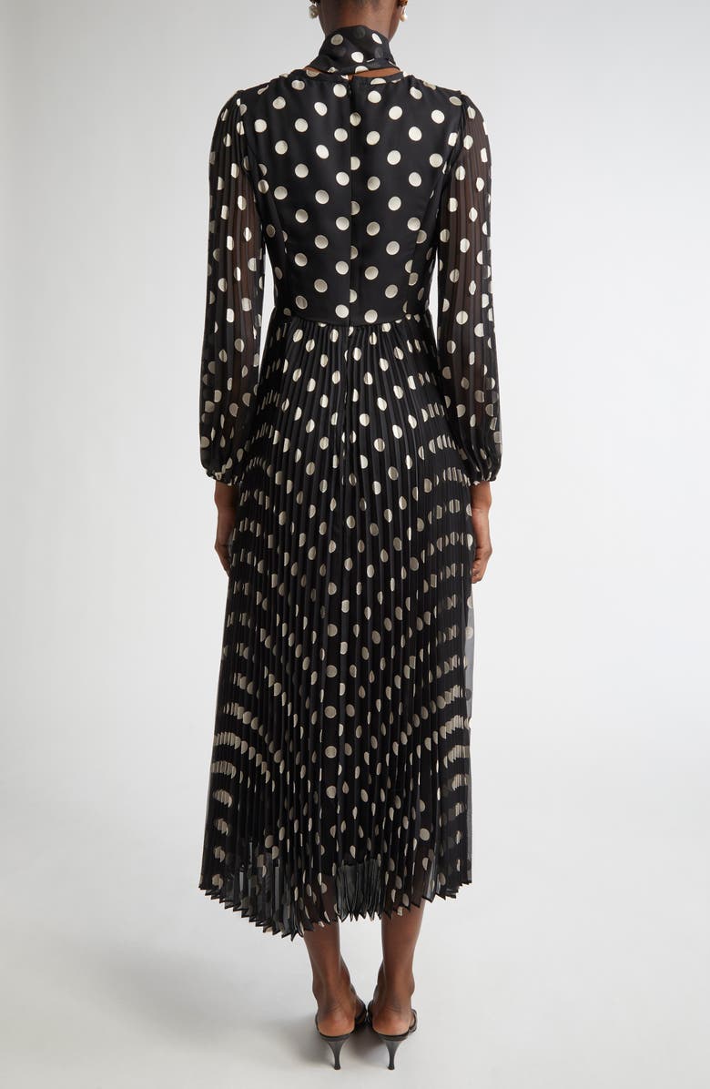 Zimmermann Polka Dot Pleated Midi Dress with Removable Pussy Bow, Alternate, color, 