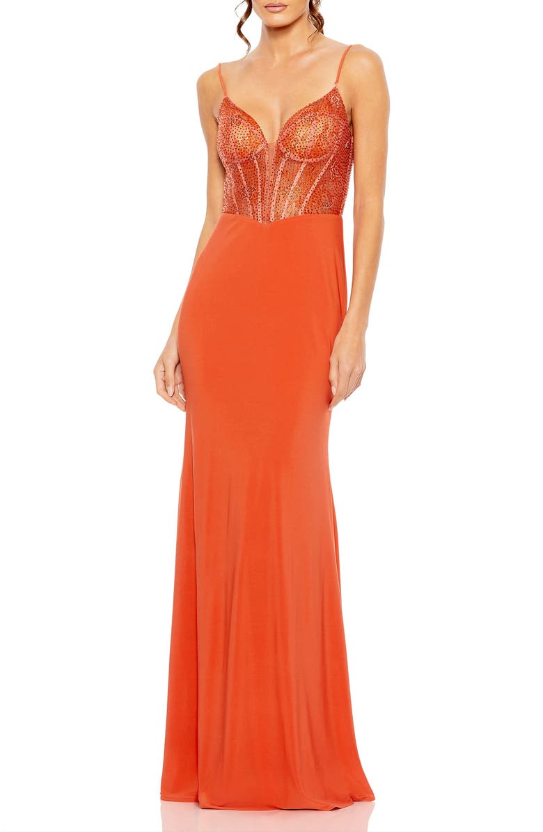 Mac Duggal Sweetheart Mesh Embellished Gown, Main, color, Orange