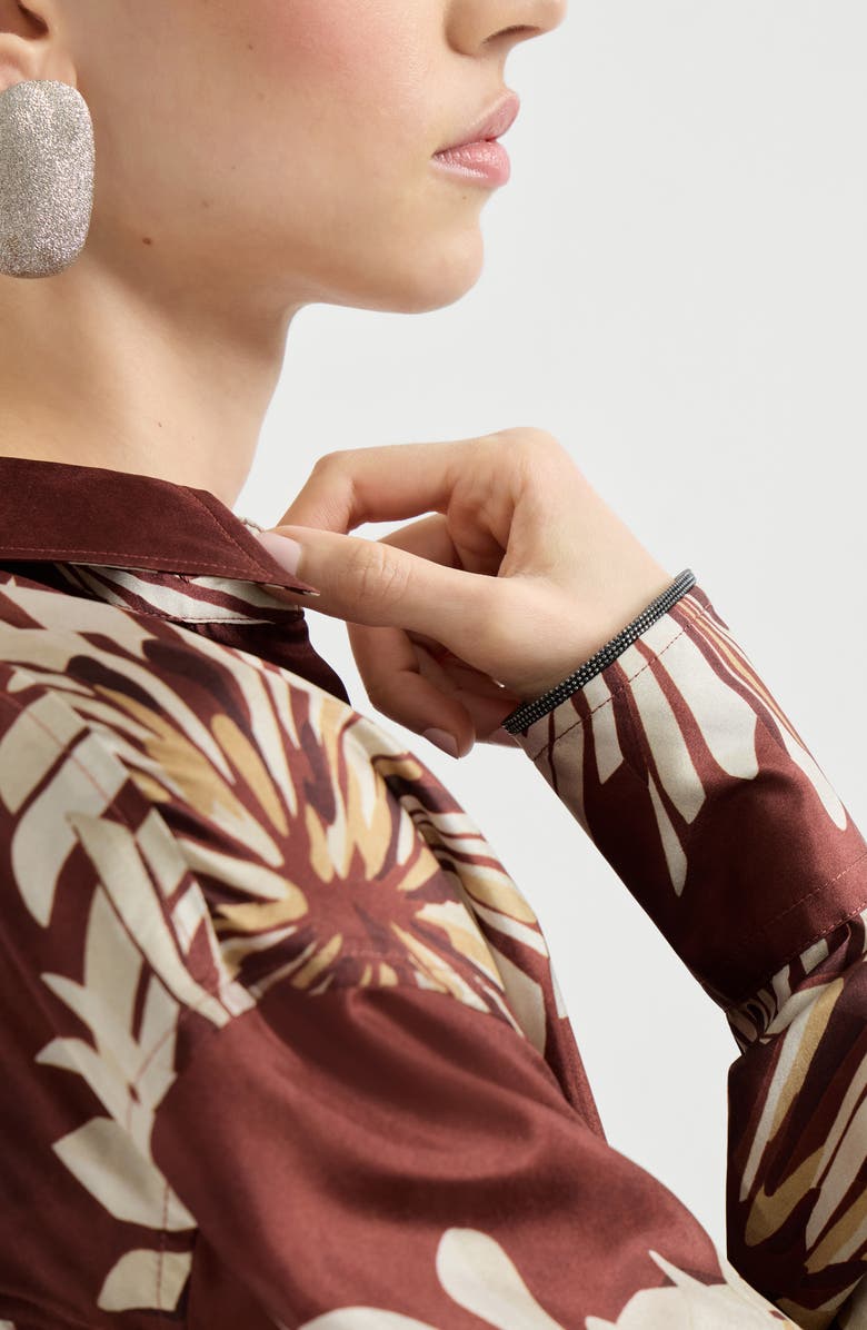 Brunello Cucinelli Bloom print pongee shirt, Alternate, color, Bordeaux