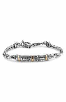SAMUEL B. 18K Yellow Gold & Sterling Silver Filigree Bar Toggle Bracelet