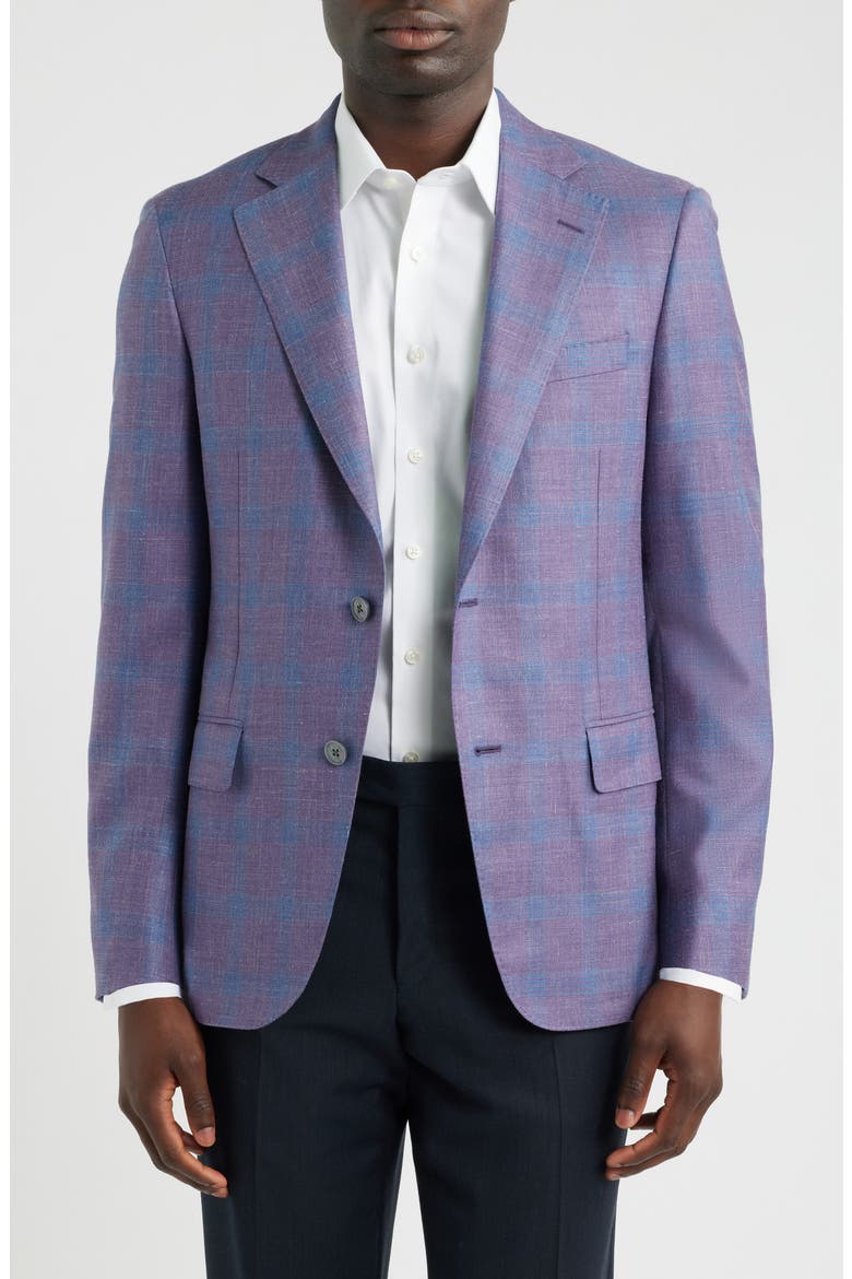 Purple & Blue Plaid Slub Wool Blend Sport Coat, Main, color, LILAC