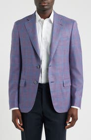 Heritage Gold Purple & Blue Plaid Slub Wool Blend Sport Coat