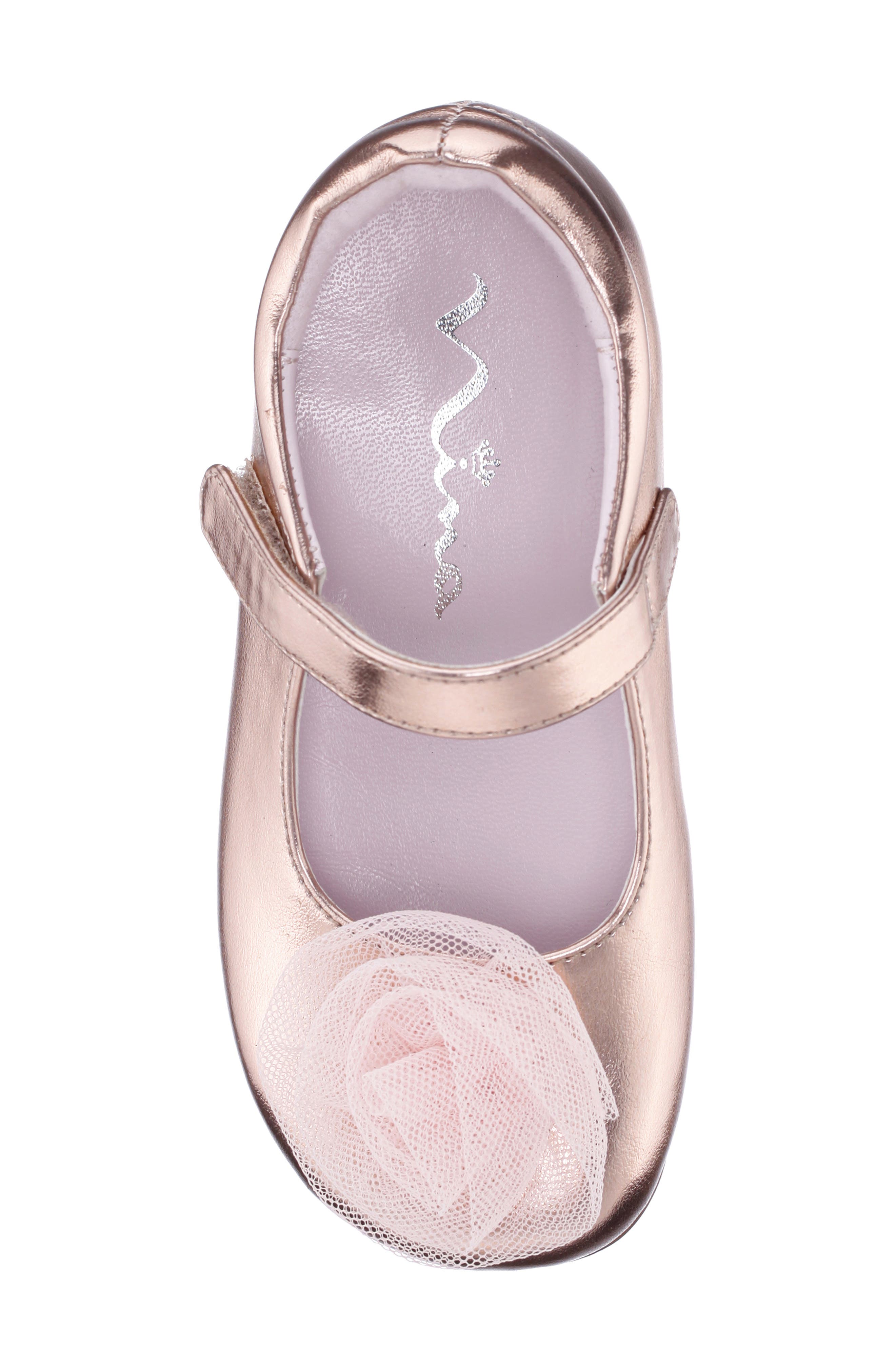 Nina Kids' Bluee Rosette Mary Jane Flat, Alternate, color, Rose Gold Metallic