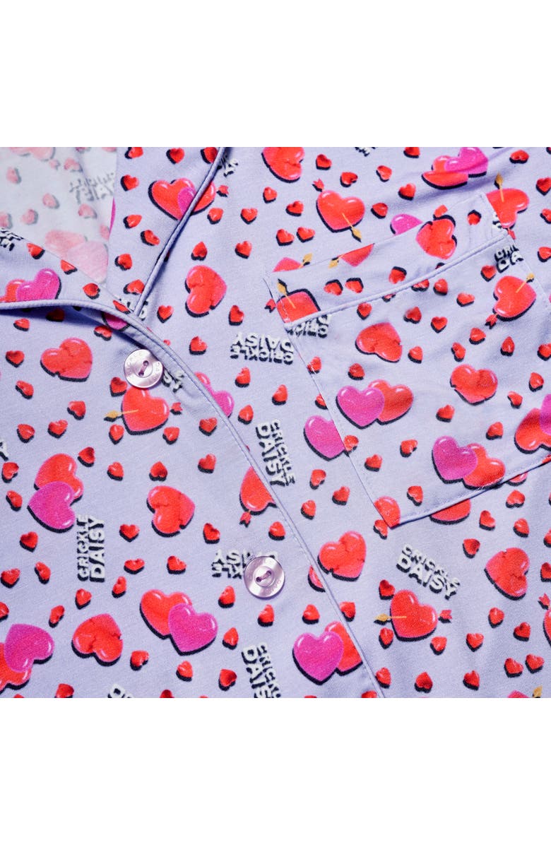 Crickle Daisy Love is in the Air Long Pajama Set, Alternate, color, Light Purple, Bright Red