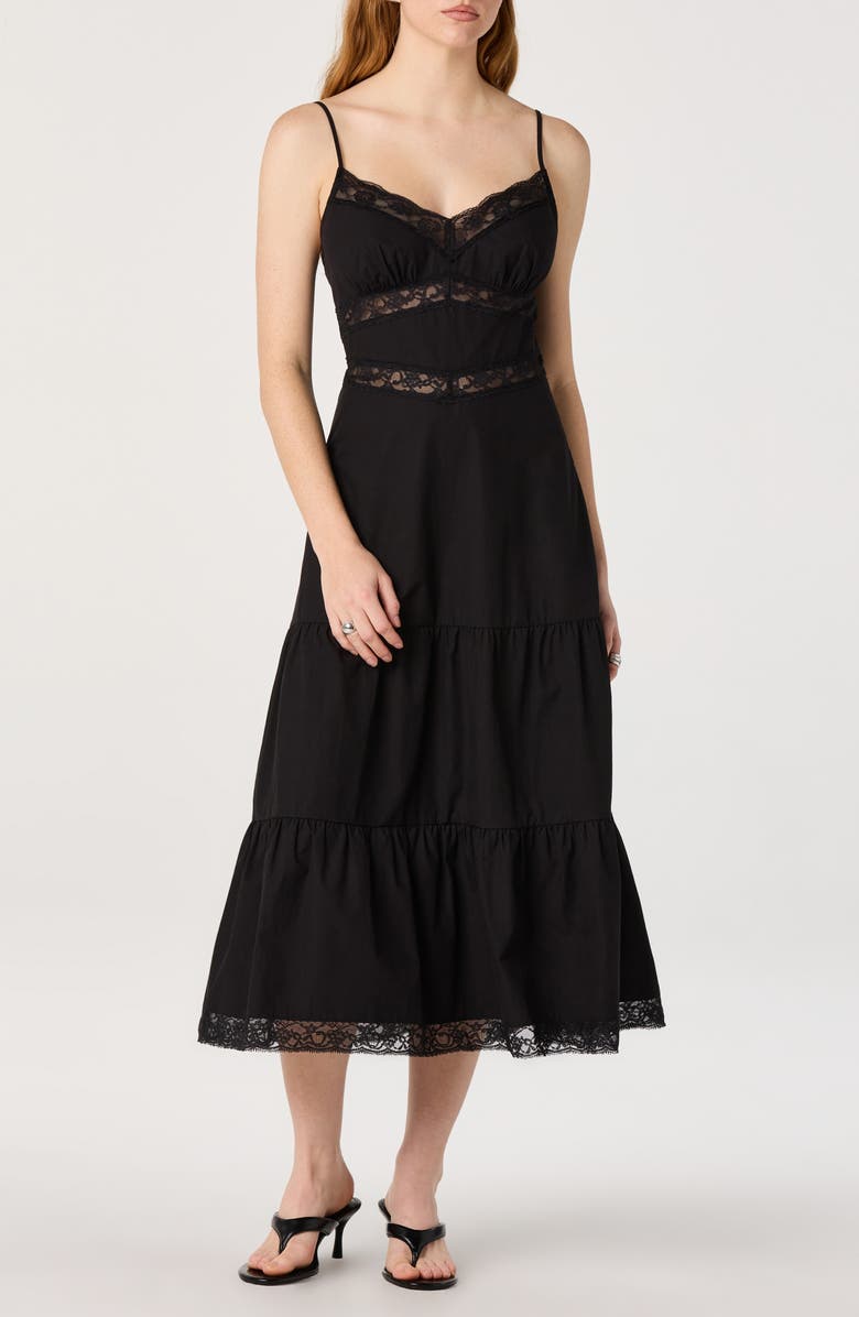 ASTR the Label Berenice Lace Detail Tiered Cotton Dress, Alternate, color, Black