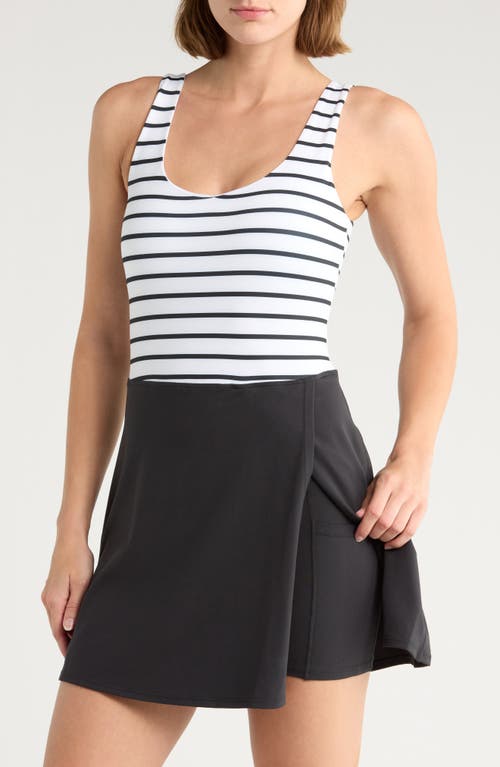 Yogalicious Lux Stripe Double Tee Tennis Dress In Black
