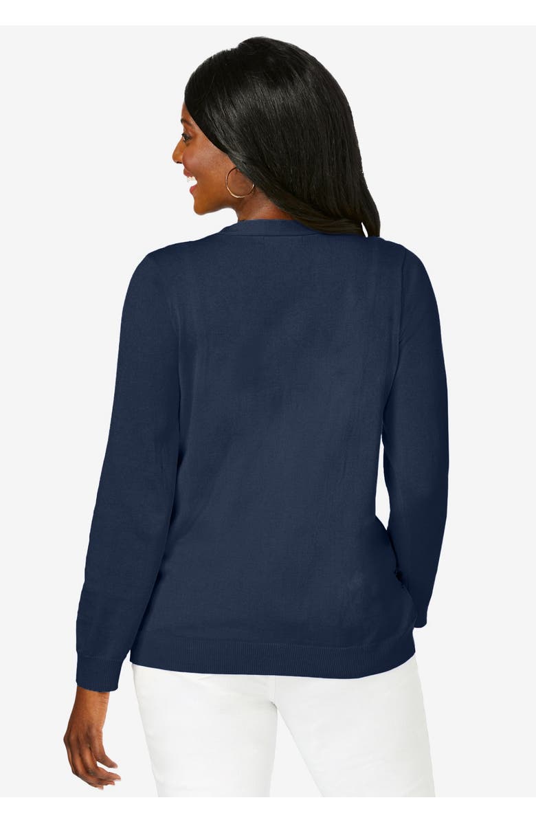 Jessica London Crochet Button-front Cardigan, Alternate, color, Aqua Sea