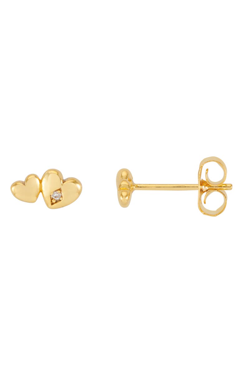 Estella Bartlett Double Cubic Zirconia Heart Stud Earrings, Main, color, Gold