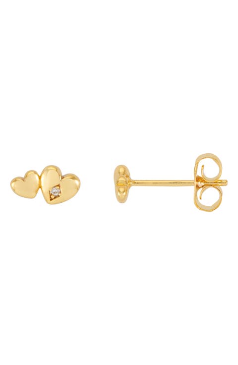 Double Cubic Zirconia Heart Stud Earrings