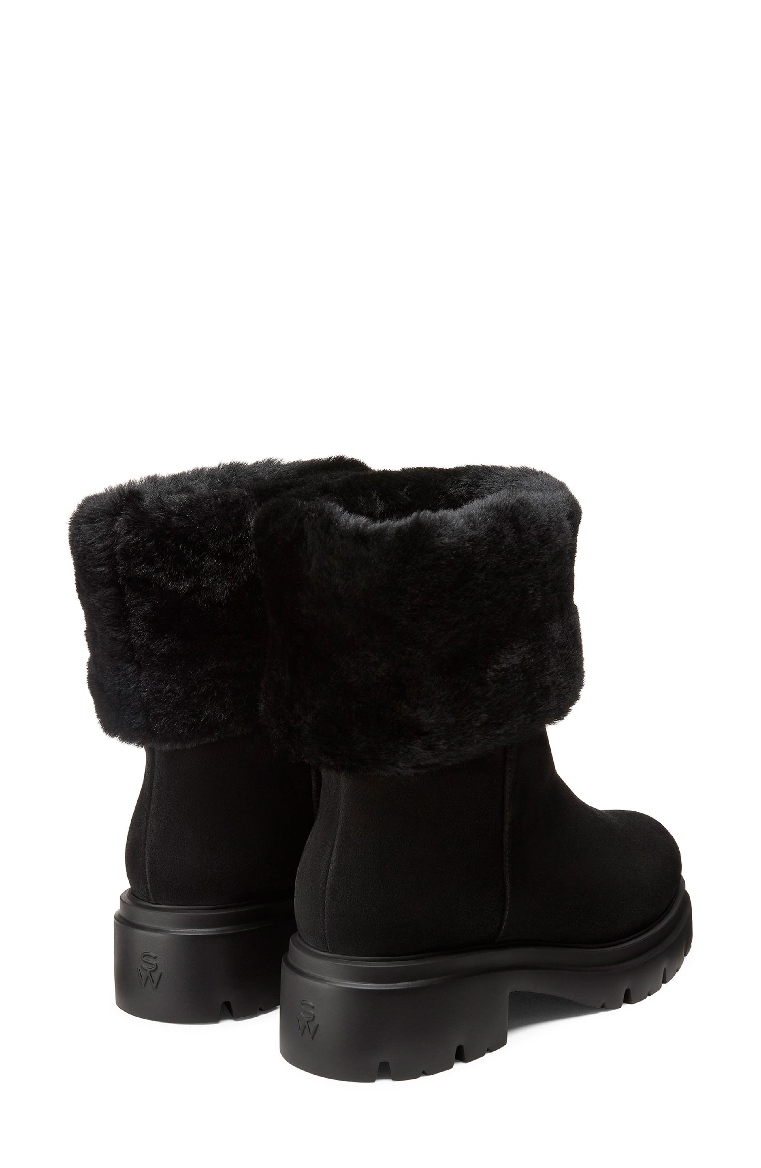 Stuart Weitzman Hudson Genuine Shearling Cuff Bootie, Alternate, color, Black