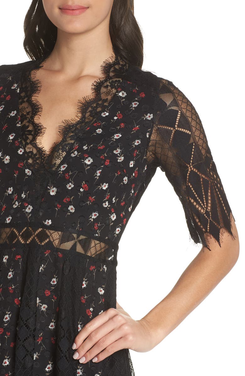 Foxiedox Josefine Lace & Clip Dot Tea Length Dress | Nordstrom